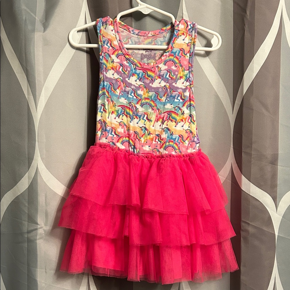 Posh Peanut Lisa Frank Markie Hot Pink Tulle Unicorn Tank Dress 3T/4T